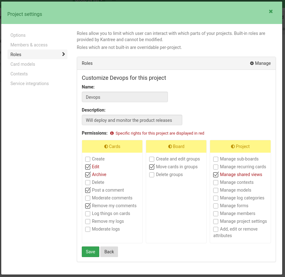 project roles overwrite in project