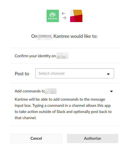 Slack authorize Kantree