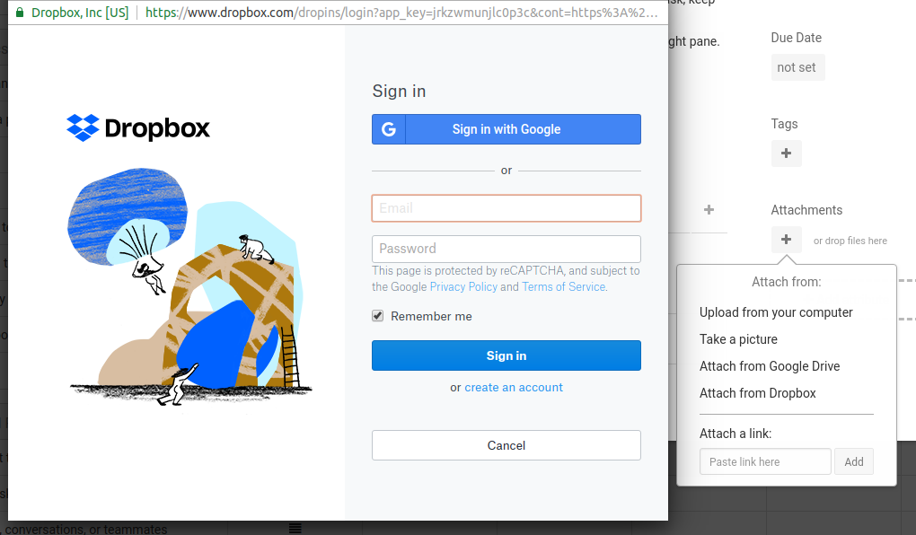 Dropbox integration