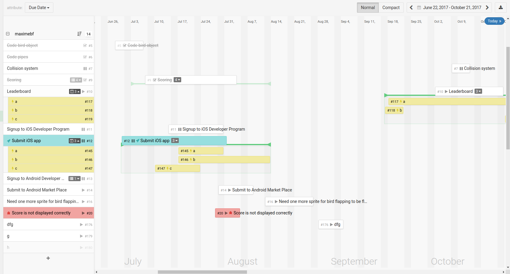 Timeline view