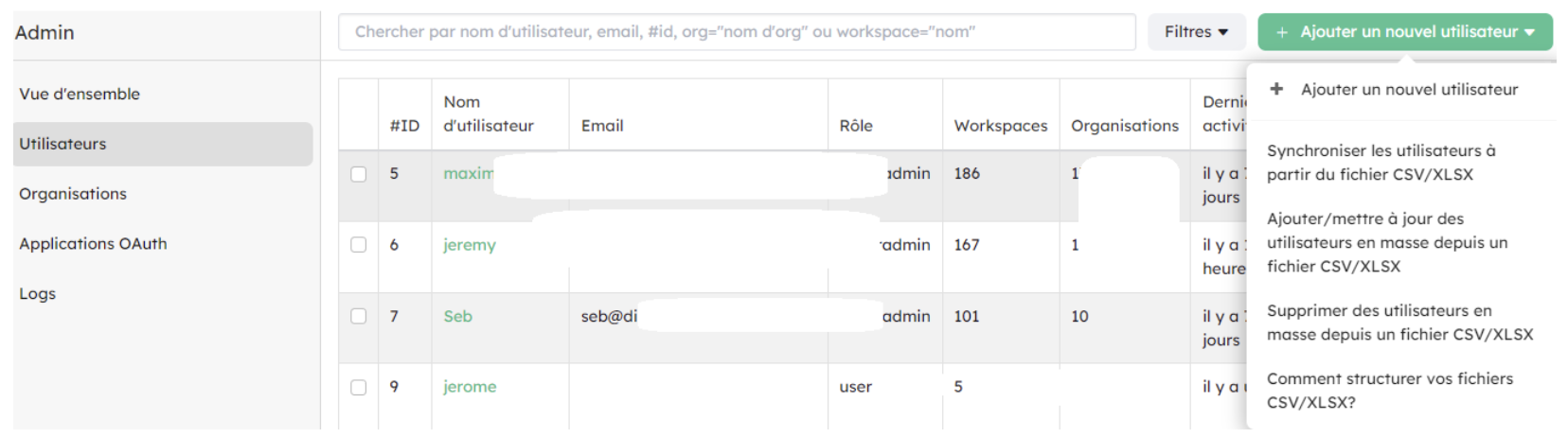 liste users admin