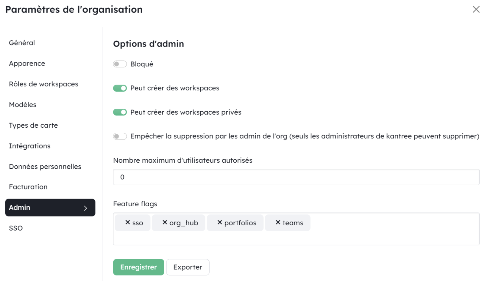 parametre organisation kantree