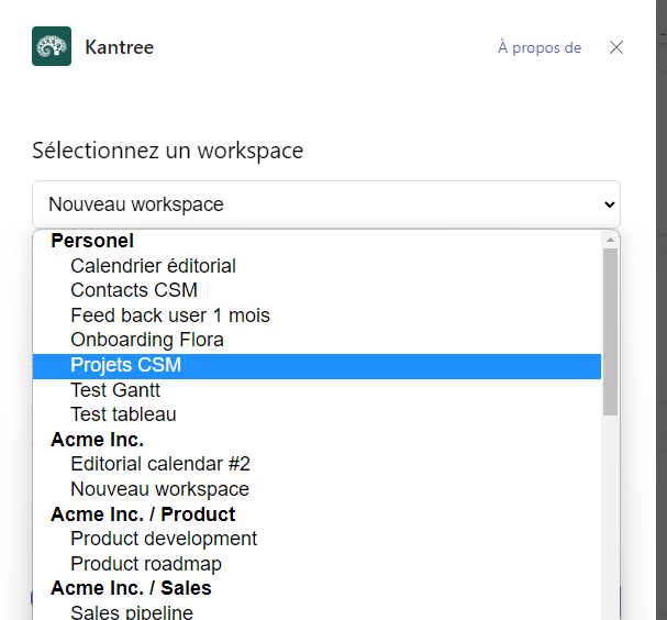 Teams select workspace