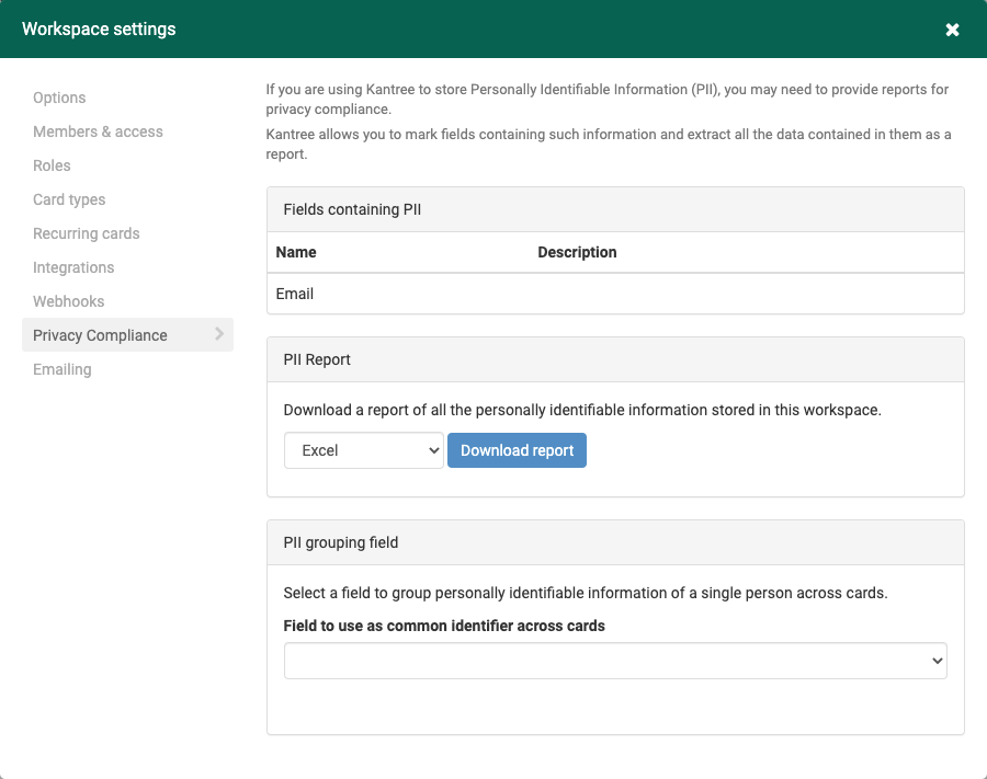 workspace settings pii