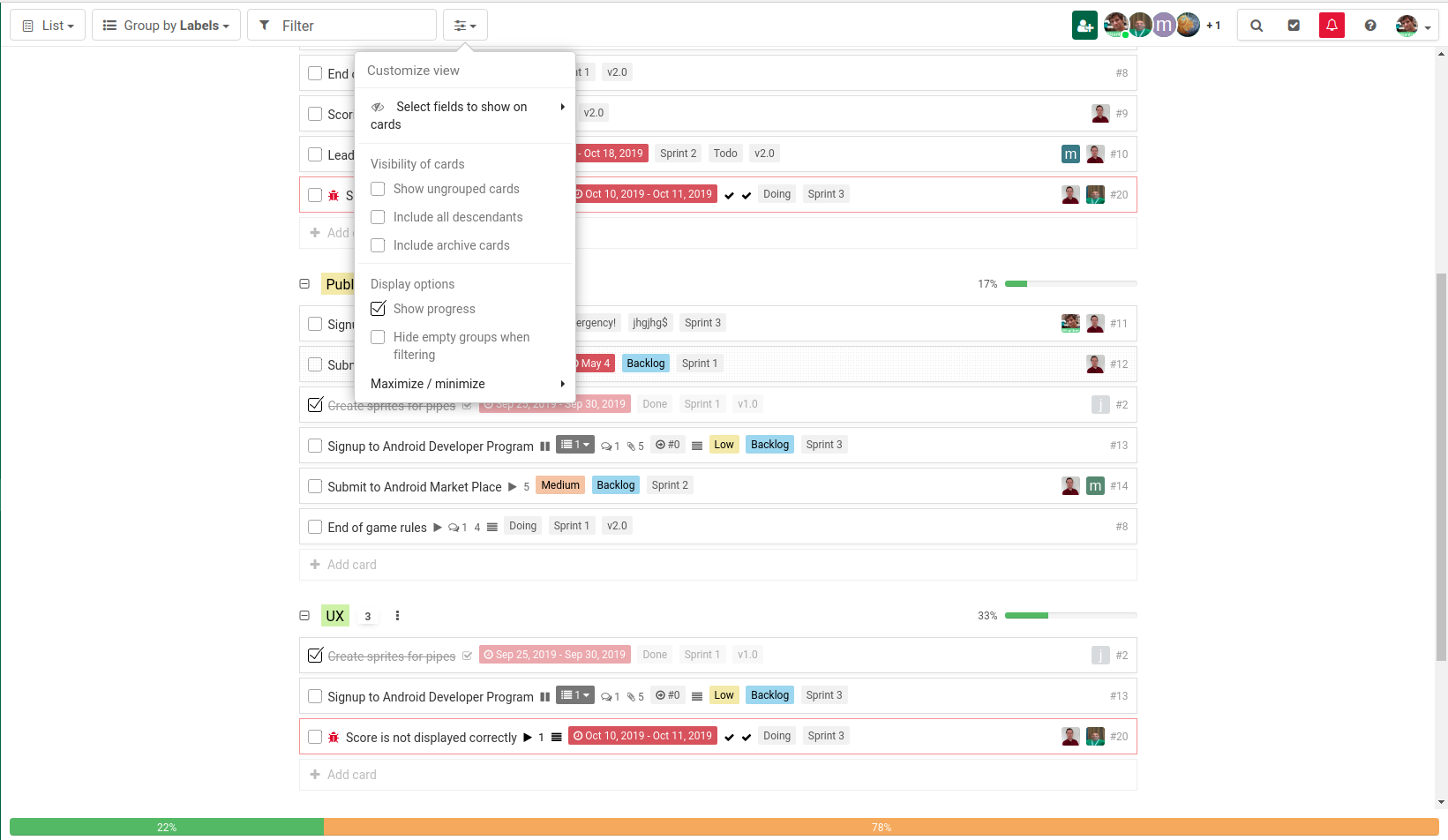 Vue liste avec barre de progression