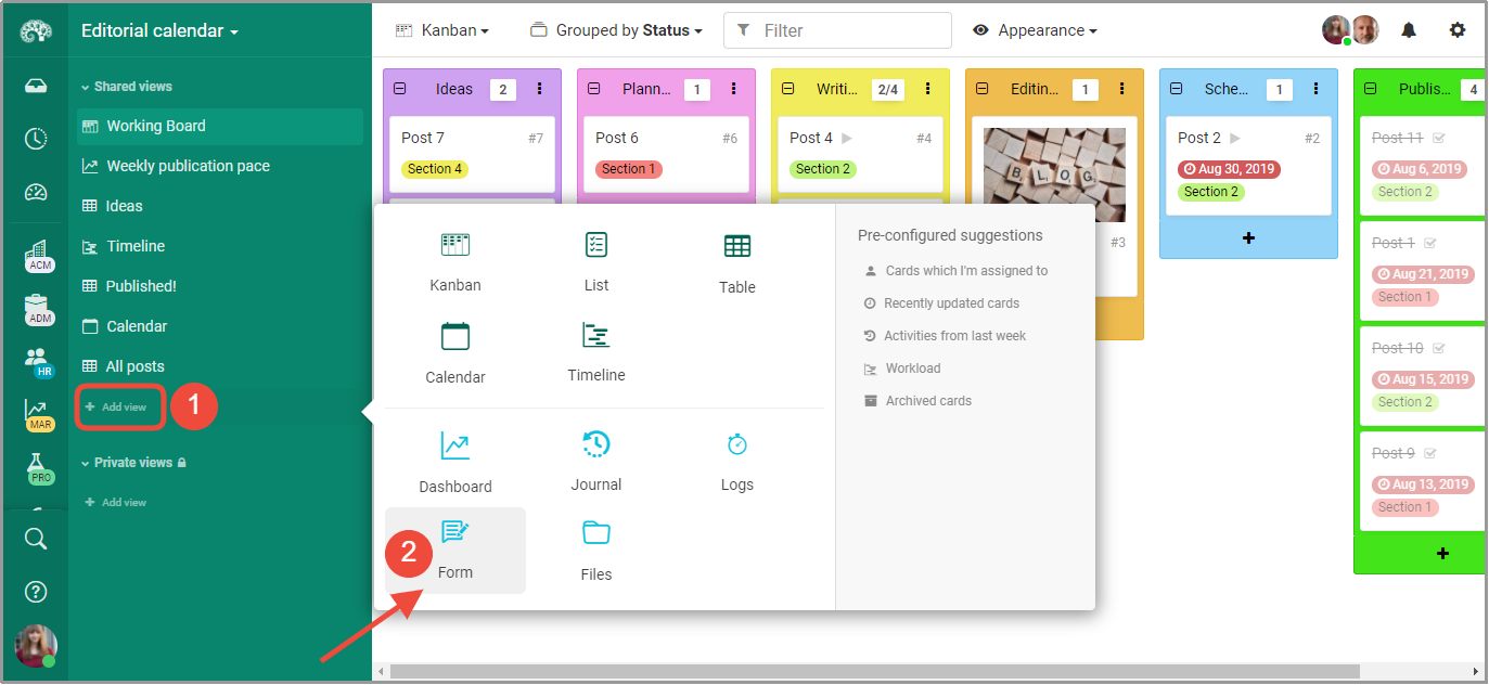 Create project forms in Kantree