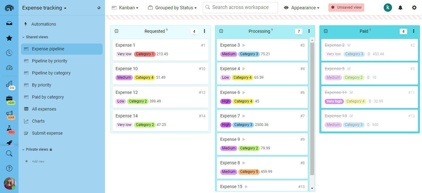 Expense tracking template