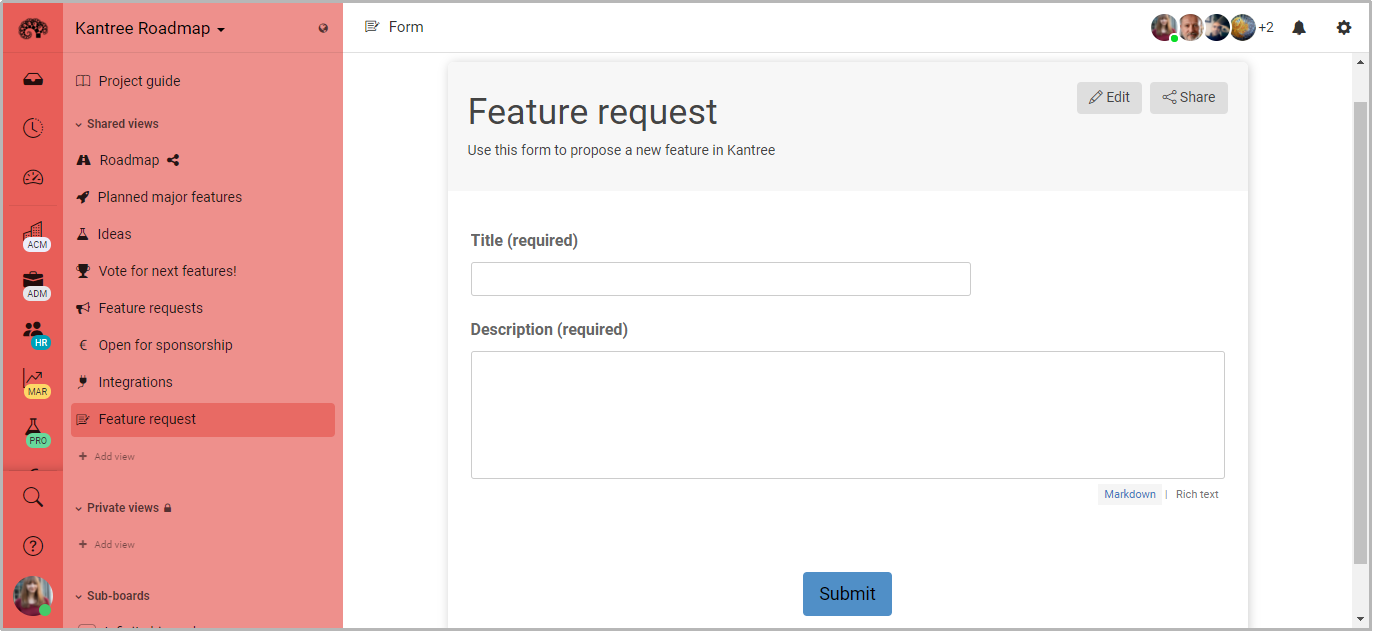 Feature request form