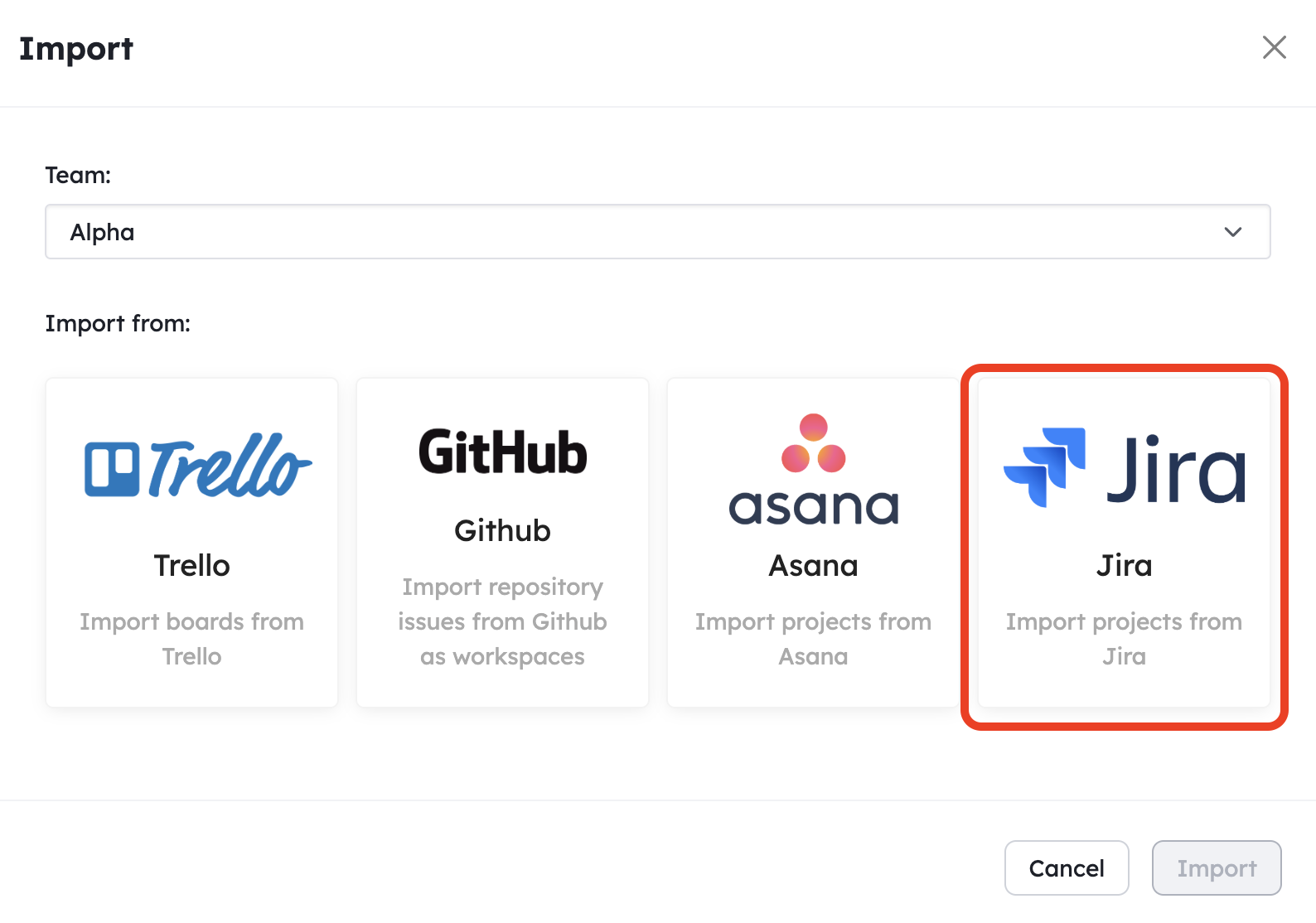 import historique depuis jira