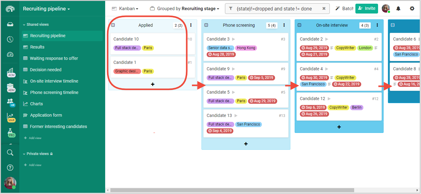 Project forms in a recruiting pipeline