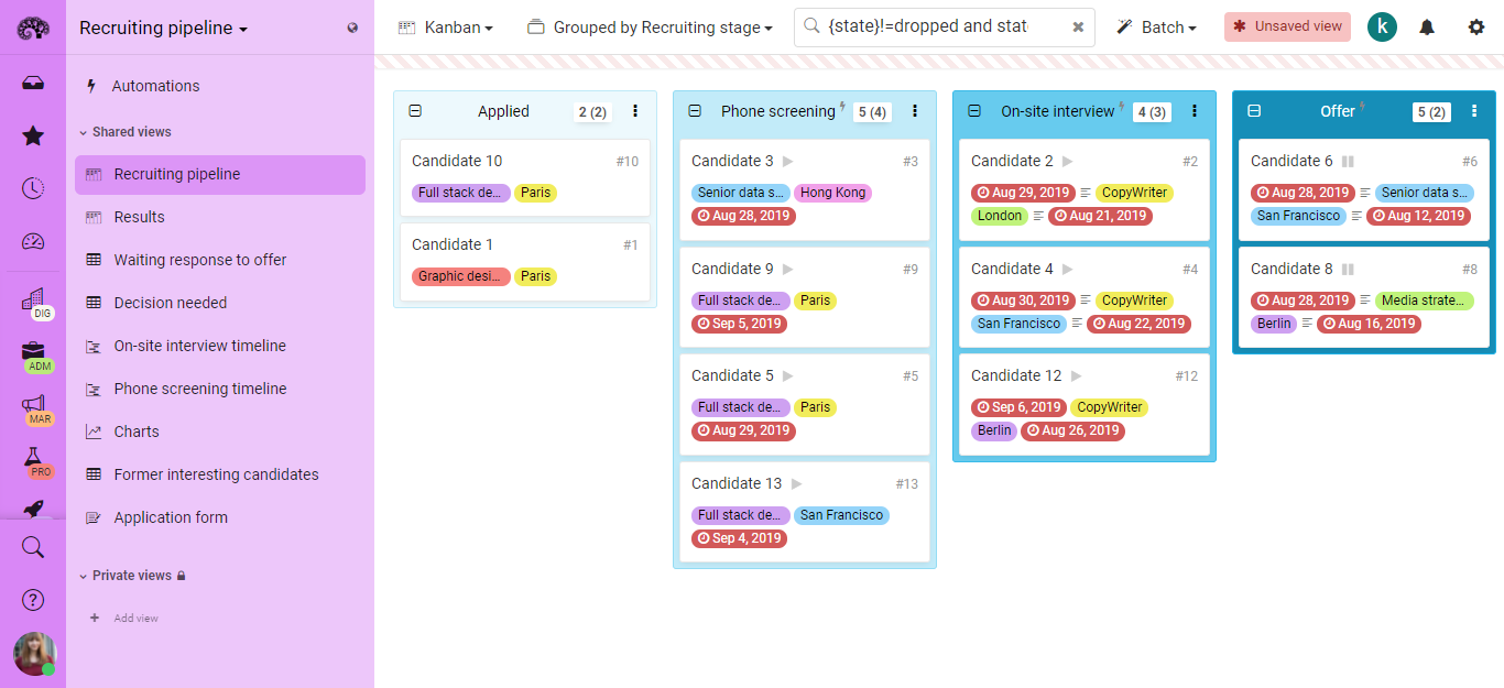 Recruiting pipeline template