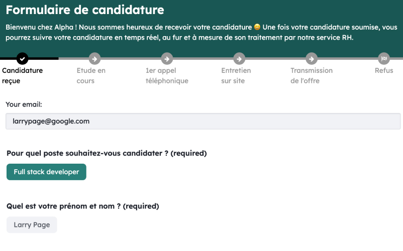 Gestion des formulaires de candidatures pour recrutement