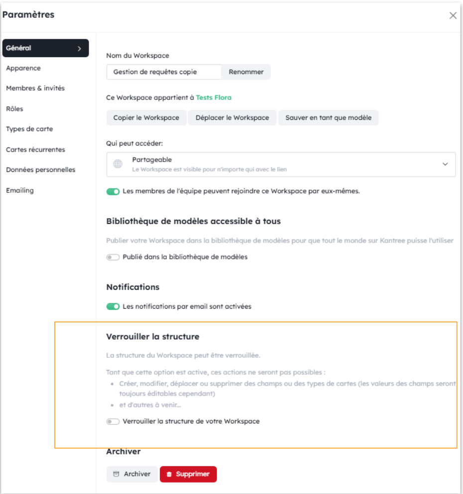 Verrouiller la structure du workspace