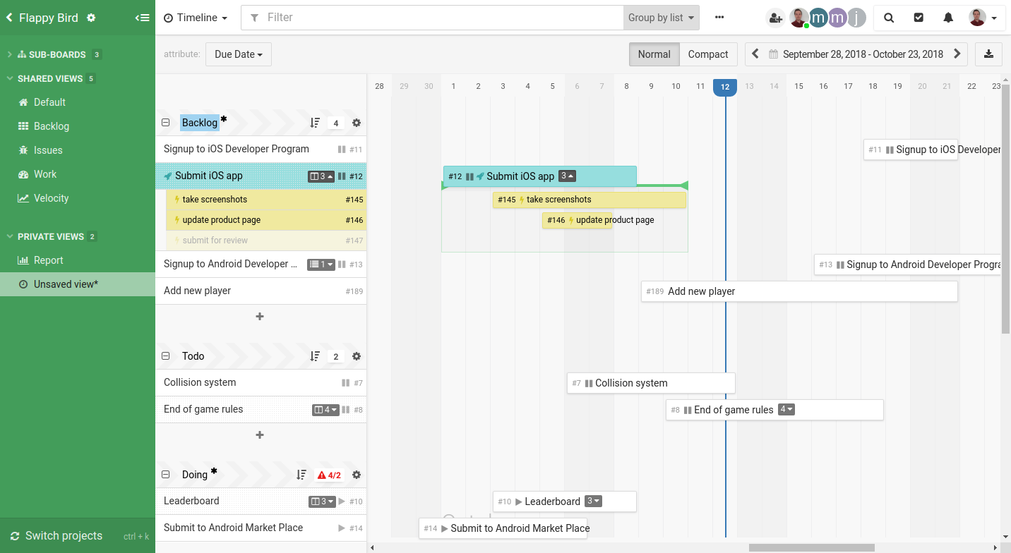 Vue timeline de Kantree