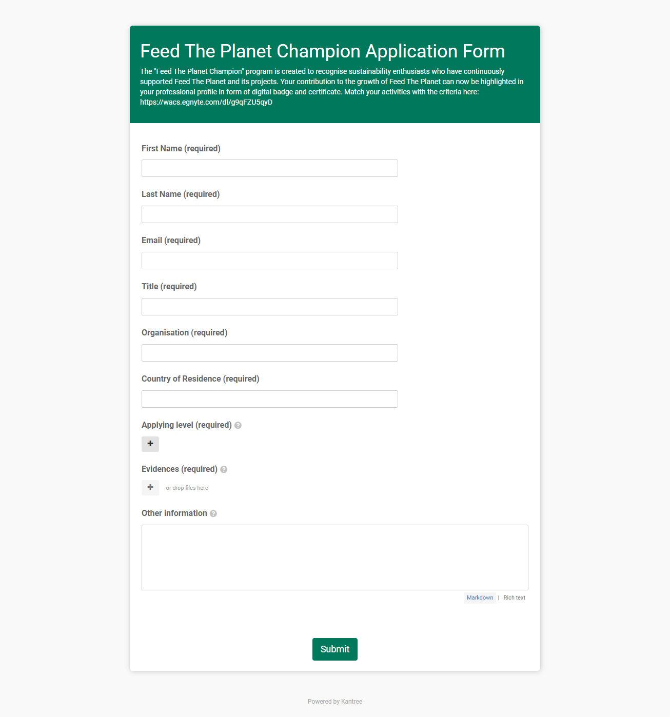 Worldchefs application form by Kantree